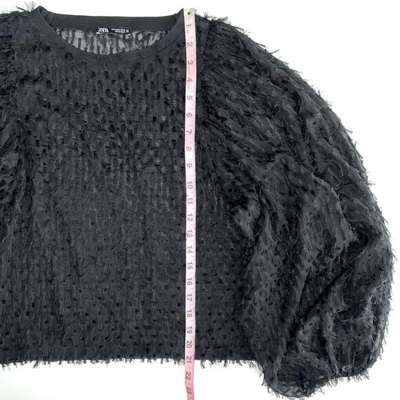Zara Black Fringe Balloon Sleeve Top Size Small - Picture 12 of 12